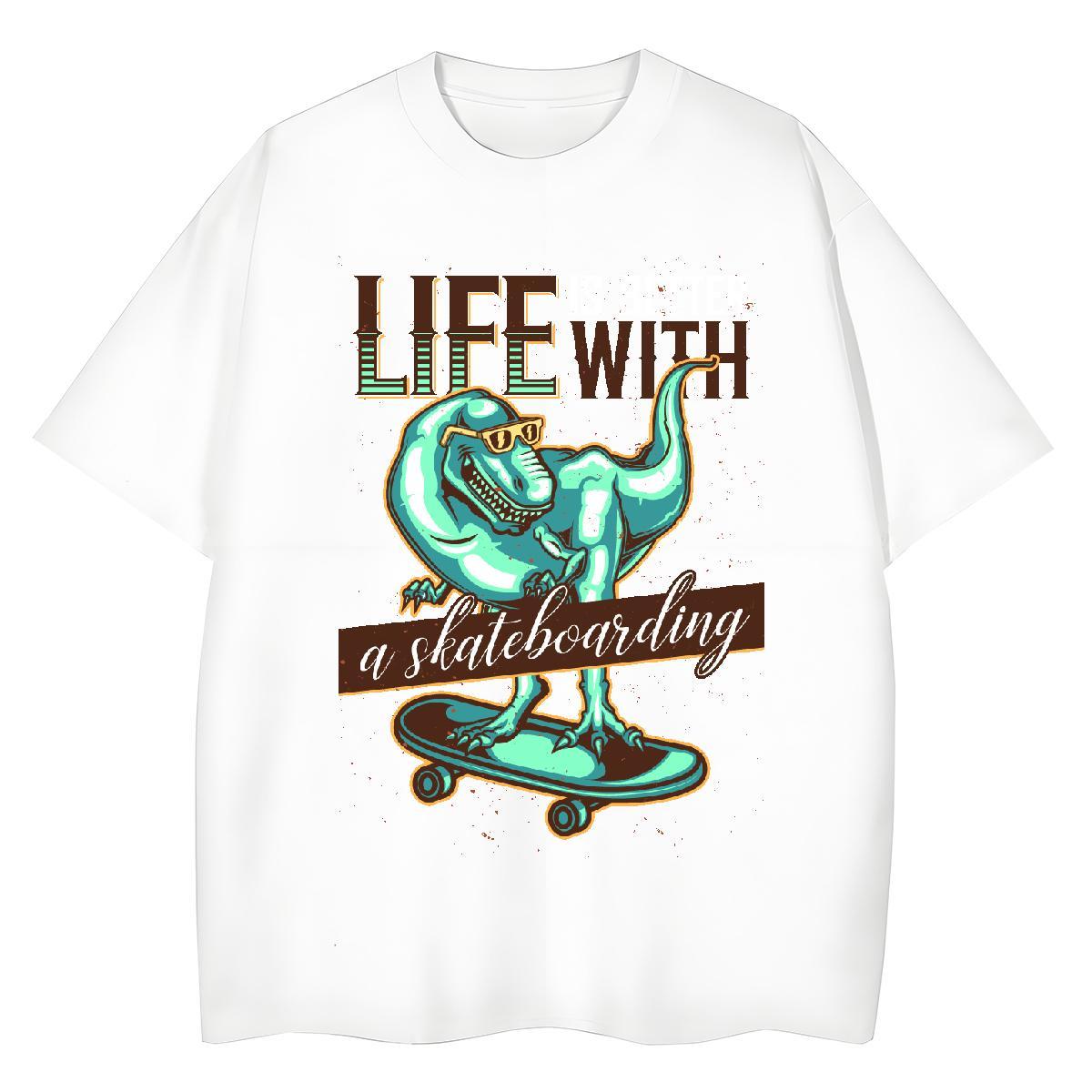 New Designer Mens Tshirts dinosaur Hip Hop 230g Pure Cotton Tee Shirt O-Neck Short Sleeve Cool T-Shirts Cartoon Print