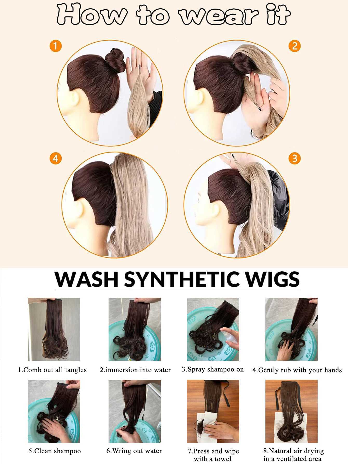 Synthetic 32 inch flexible wrapped ponytail extended long straight ponytail beautiful ponytail womens wig W240817