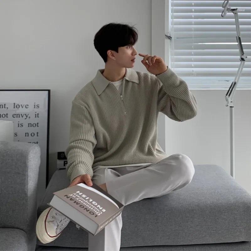 Men's Sweaters Half-zip Sweater Casual Loose-fit Japanese Vintage Style Knitted Top For Autumn/winter Idle Lapel Design