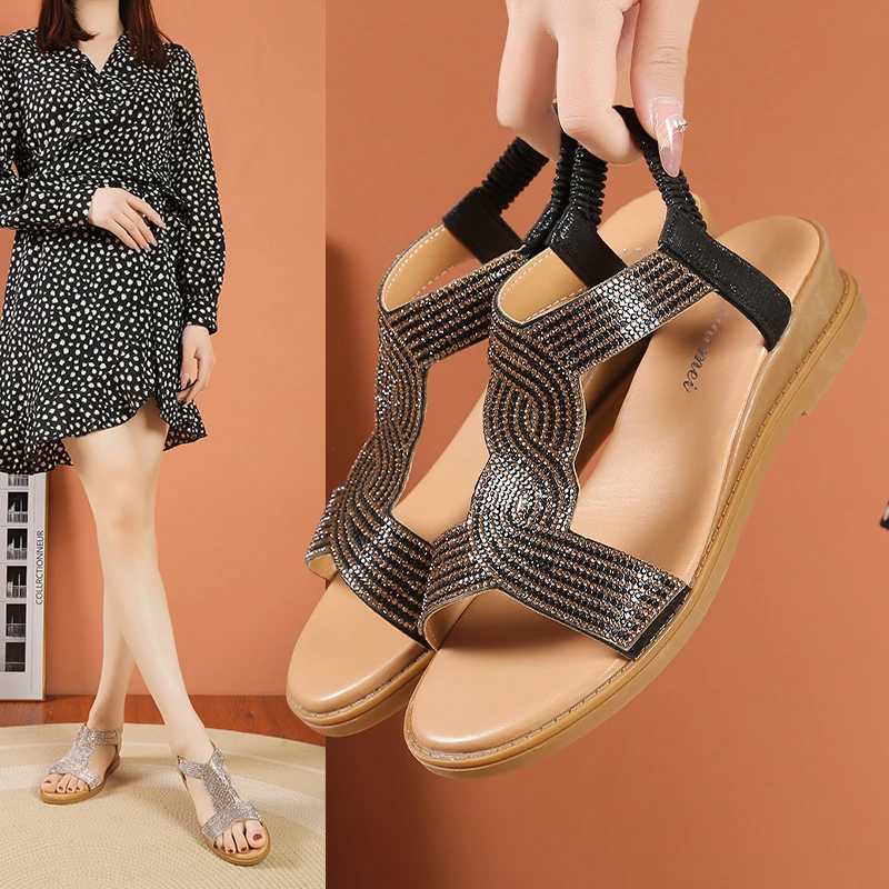 2024 Summer New Designer Platform Sandals Women Fashion Casual Roman Shoes Female Solid Color Crystal Sandalias Mujer CL240806