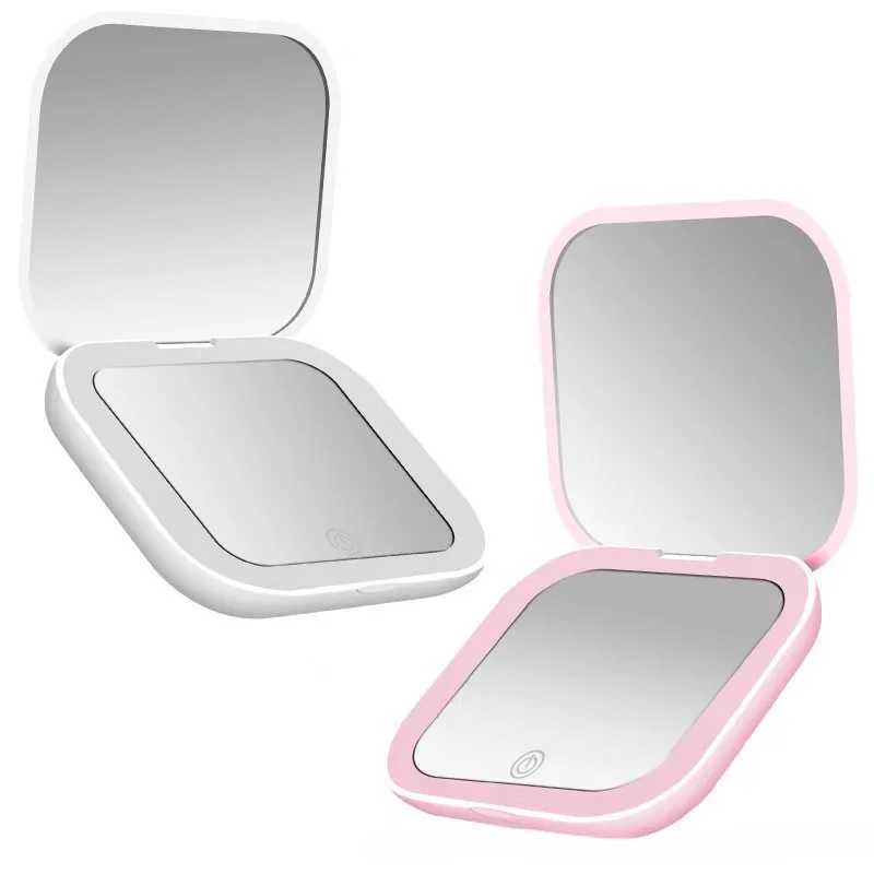 Compact Mini Led Light Makeup Mirror with 2X Magnifying Portable Hand Held Pocket Travel Foldable Women Cosmetic Pocket Mirror Y240819