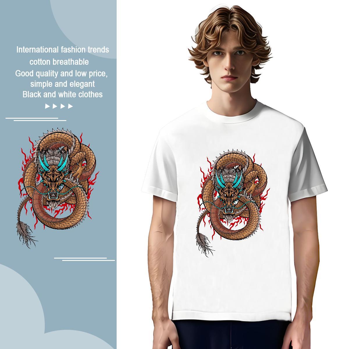 T shirt 100% Cotton 230g dragon High Street Hip Hop Pure Cotton Custom Print Oversized Mens Tshirts Designer Fashion Classic Tops Shirt