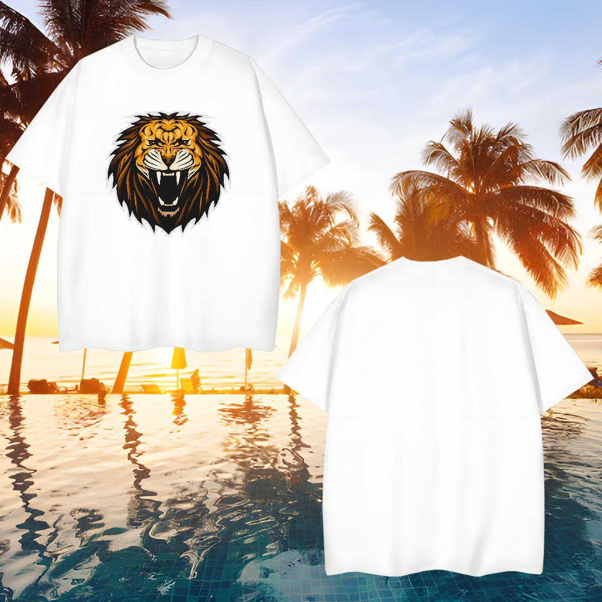 Comfortable T shirt lion Breathable Soft Sport Graphic 230g Cotton Mens Tshirts Brand Clothings
