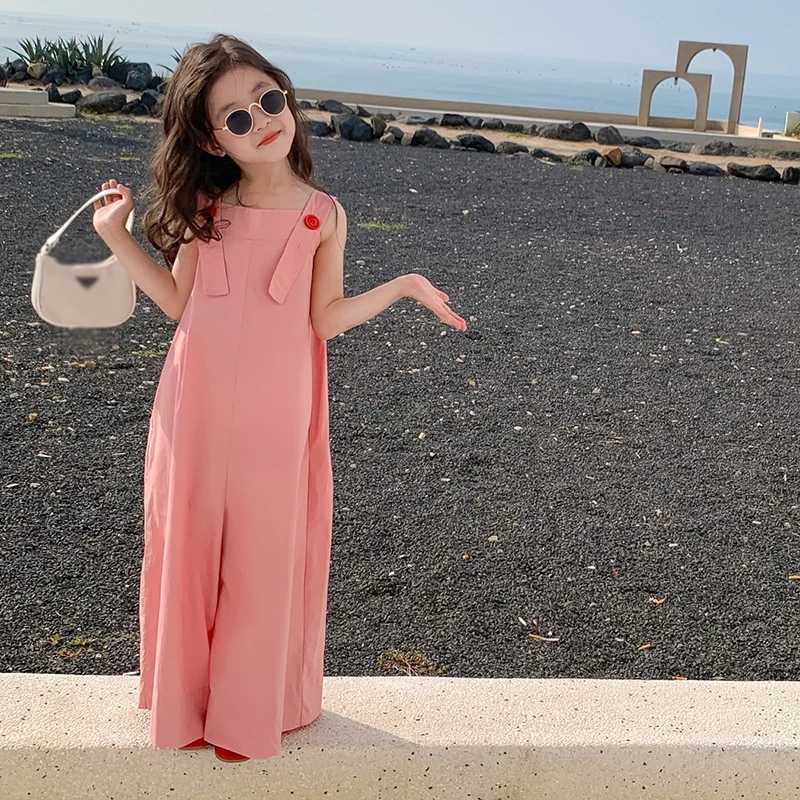 Childrens clothing for girls 100% pure cotton loose top fashionable Korean style outdoor casual harem pants childrens jumpsuit 3-8Y W240806