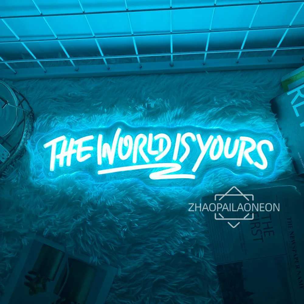 n Sign The World Is Yours Neon Led Sign Boy Girl Bedroom Game Room Decor Wall Hanging Neon Lights Personalized Gift Birthday Y240817 S25226