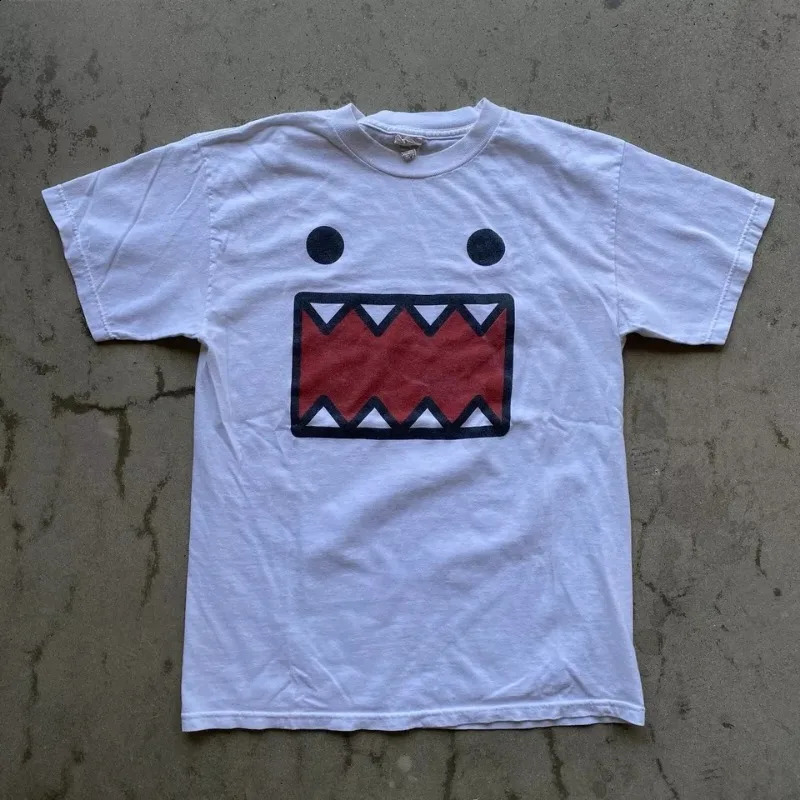Kawaii oversized pattern printed mens Y2K street retro pure cotton plus size Tshirt casual couple clown top 240819