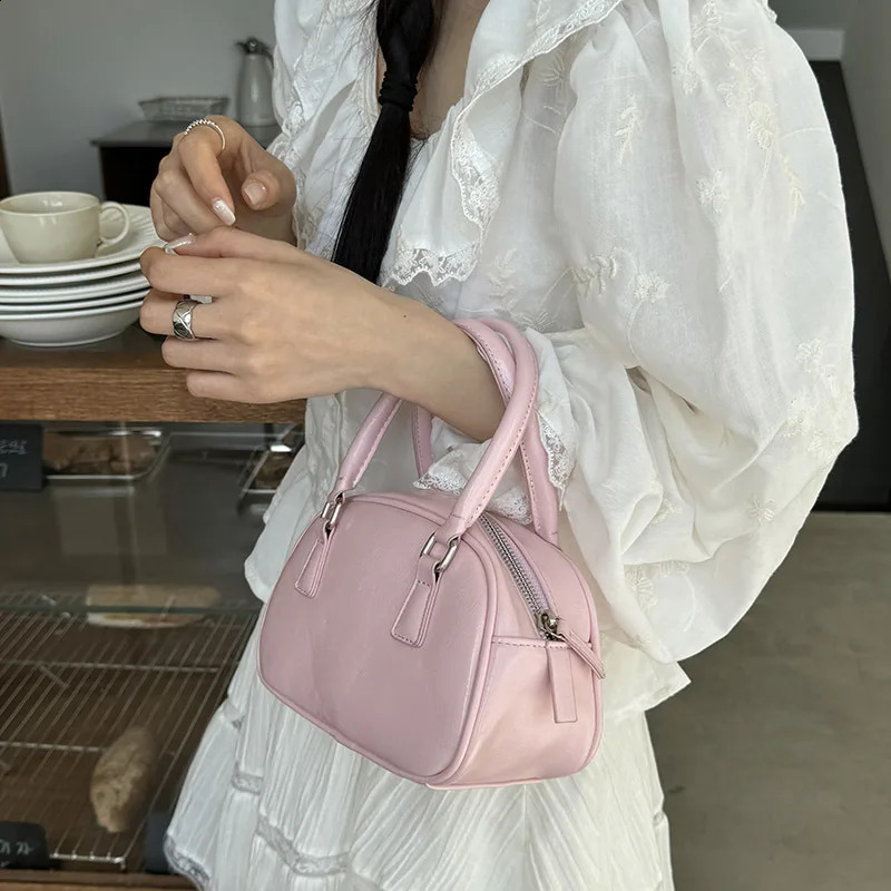 Womens Handbag Silver Pu Crossbody Bag Bowling Classic Solid Color Versatile Casual Boston Commuting 240914