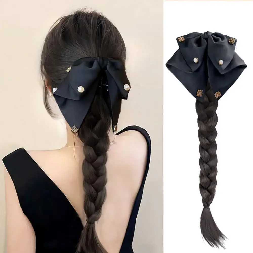 Womens synthetic wig polka dot bow headband simulated hair twisted ponytail gentle braid with tight fitting hair accessories W240817