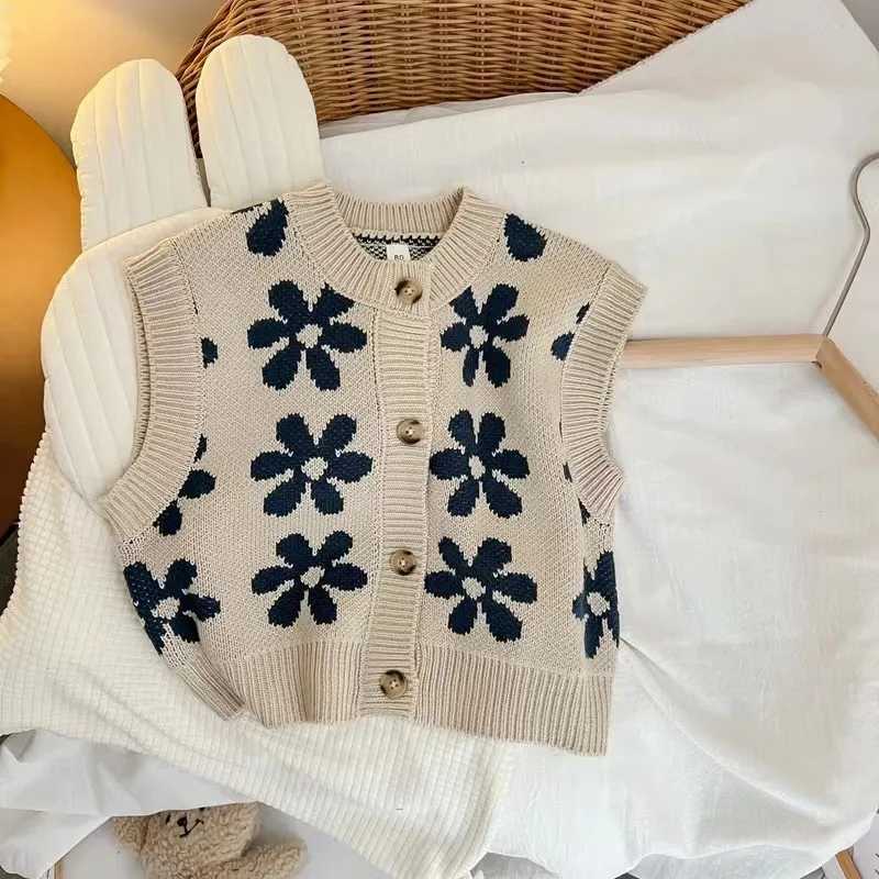 Children Girls Knitting Coat Korean Sweater Kids Winter Sleeveless Waistcoats Clothings Fashion Vintage Baby Toddler Vest TopXJ240819