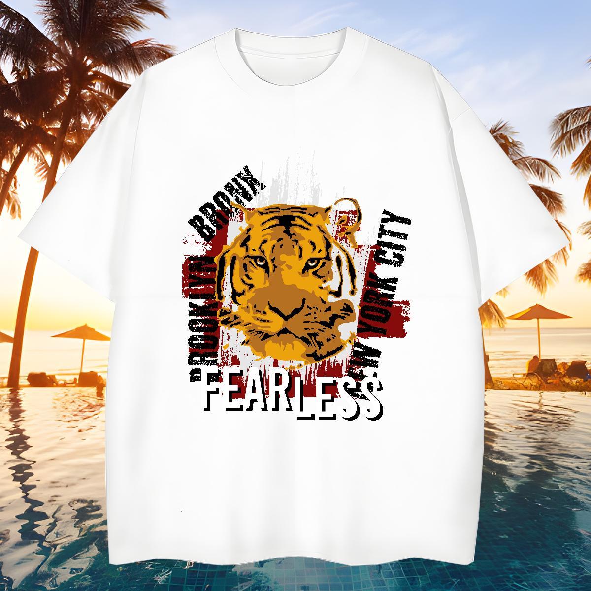 Cool T Shirt For Man tiger O-Neck Short Sleeve Street Wear Black White 100% Cotton 230g Men Clothes T-Shirt Factory Direct Polos