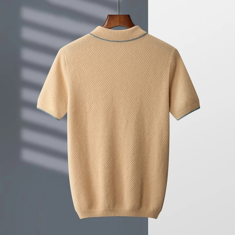 100 Cashmere TShirt Mens POLO Neck Short Sleeve Spring And Summer 2023 Fashion Knitted Pullover Vest 240819