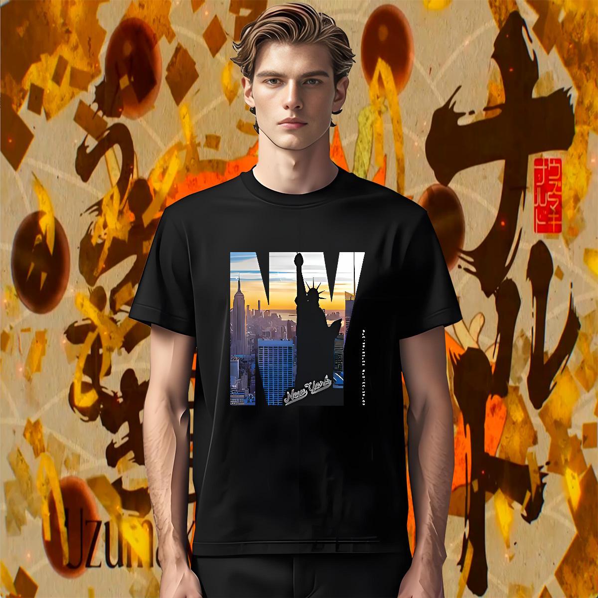 Classic Mens Tshirts Sport 230g Pure Cotton Customized Print Breathable Crew Neck New York T shirt Casual New Tees Shirts