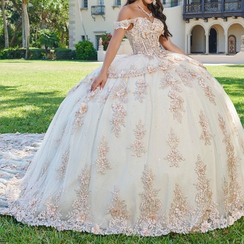 Light Champagne Dresses Ball Gown 2024 Sweet 16 Party Birthday Lace Applique Vestidos De 15 Quinceanera XV Princess