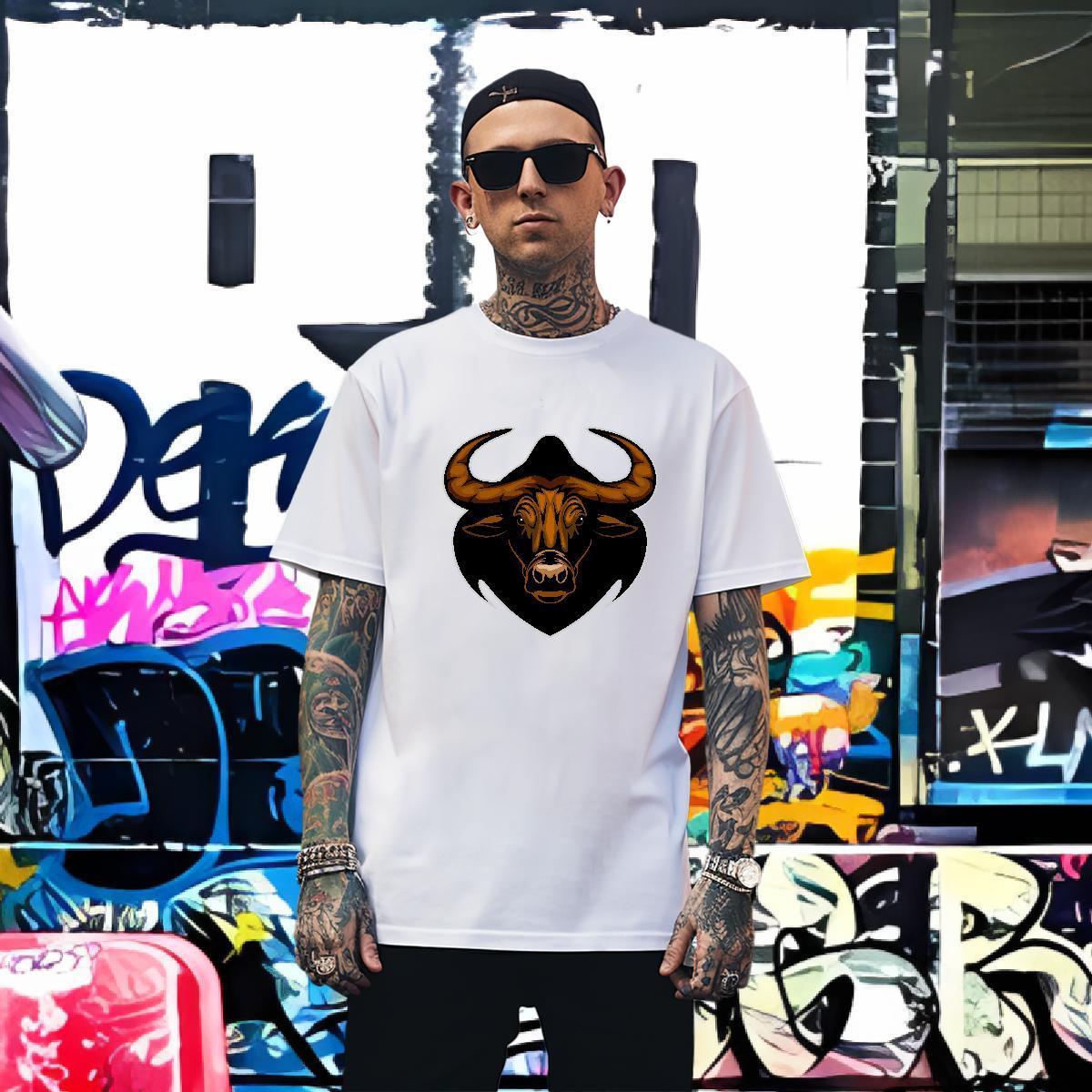 Cool T Shirt For Man bull Pure Cotton Street wear Hip Hop Custom Cartoon 230g Pure Cotton Tshirts Fashion New Wear