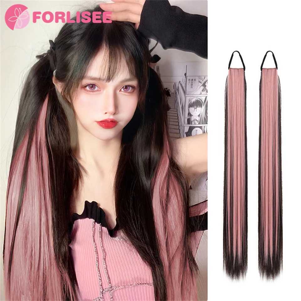 FORLISEE synthetic wigs ponytails long straight hair natural straight hair high gloss hair and tail fiber wigs can be paired with low ponytails W24081
