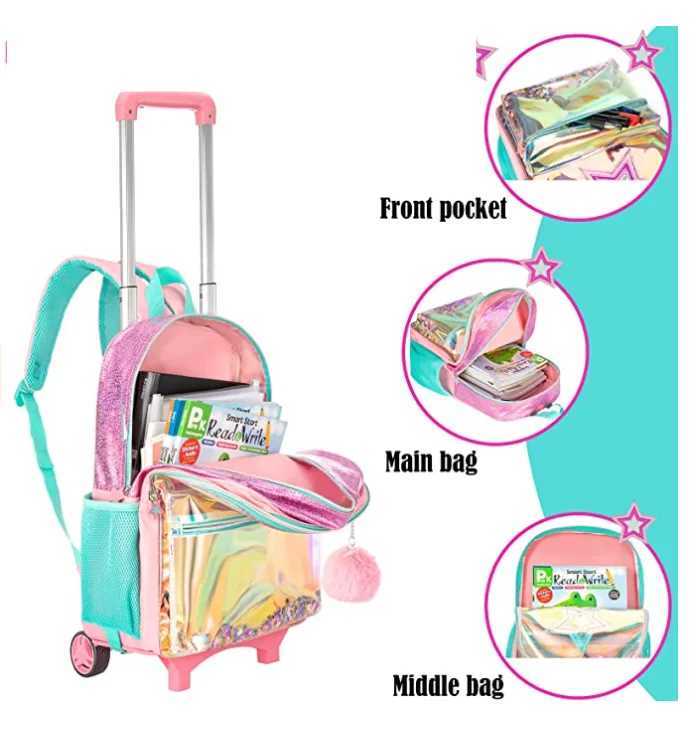 16 Inch 3 pcs set Kids School Trolley backpack Bag Wheeled Backpack School Bags with wheels School Trolley Bags wheels lunch bag Y240820