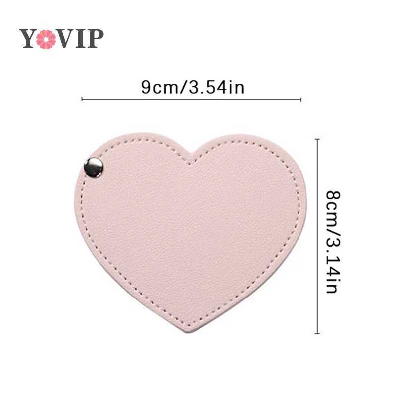 Mini Heart Makeup Mirror Portable PU Cosmetic Mirror Folding Pocket Compact Mirror Travel Accessories Y240819