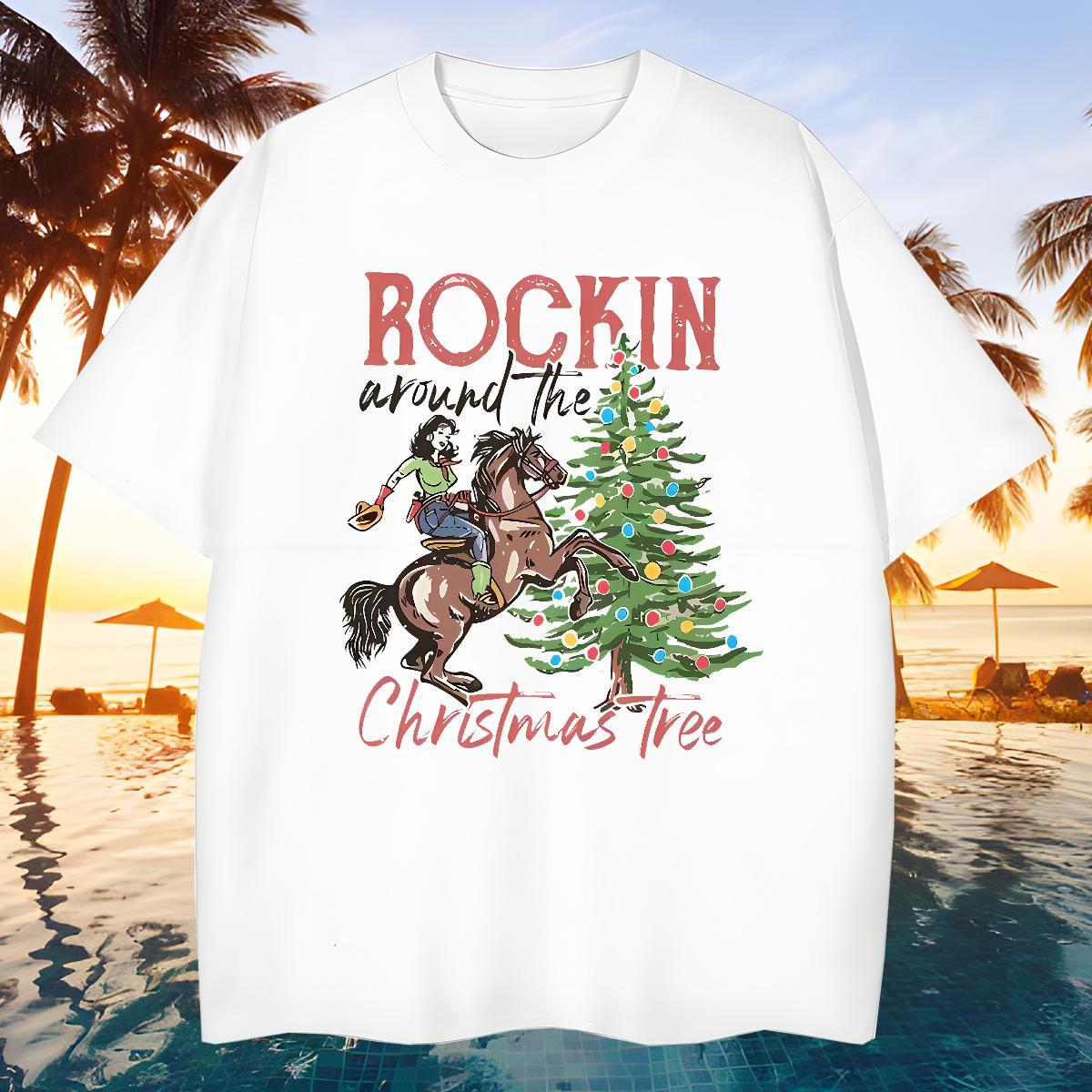 Brand T-Shirts Christmas tree Breathable Crew Neck Street Casual Black Oversized 230g Pure Cotton Mens Tshirts Classic Tops
