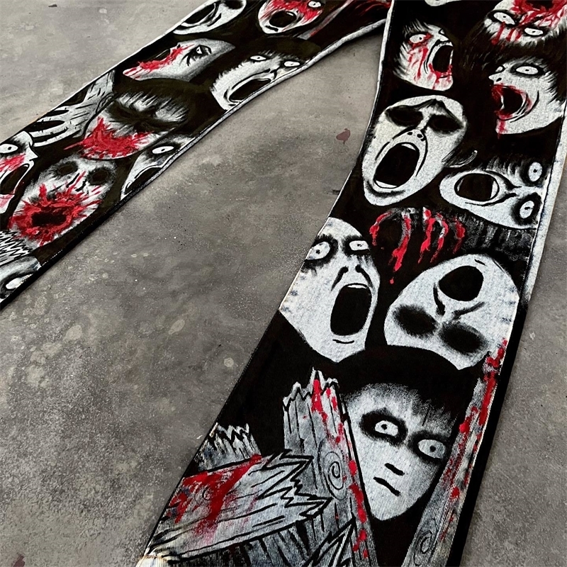 Harajuku Black and white body Graphic wide leg jeans Streetwear Y2K Wide Trouser Pants for Men Women High Waist Jeans 240819