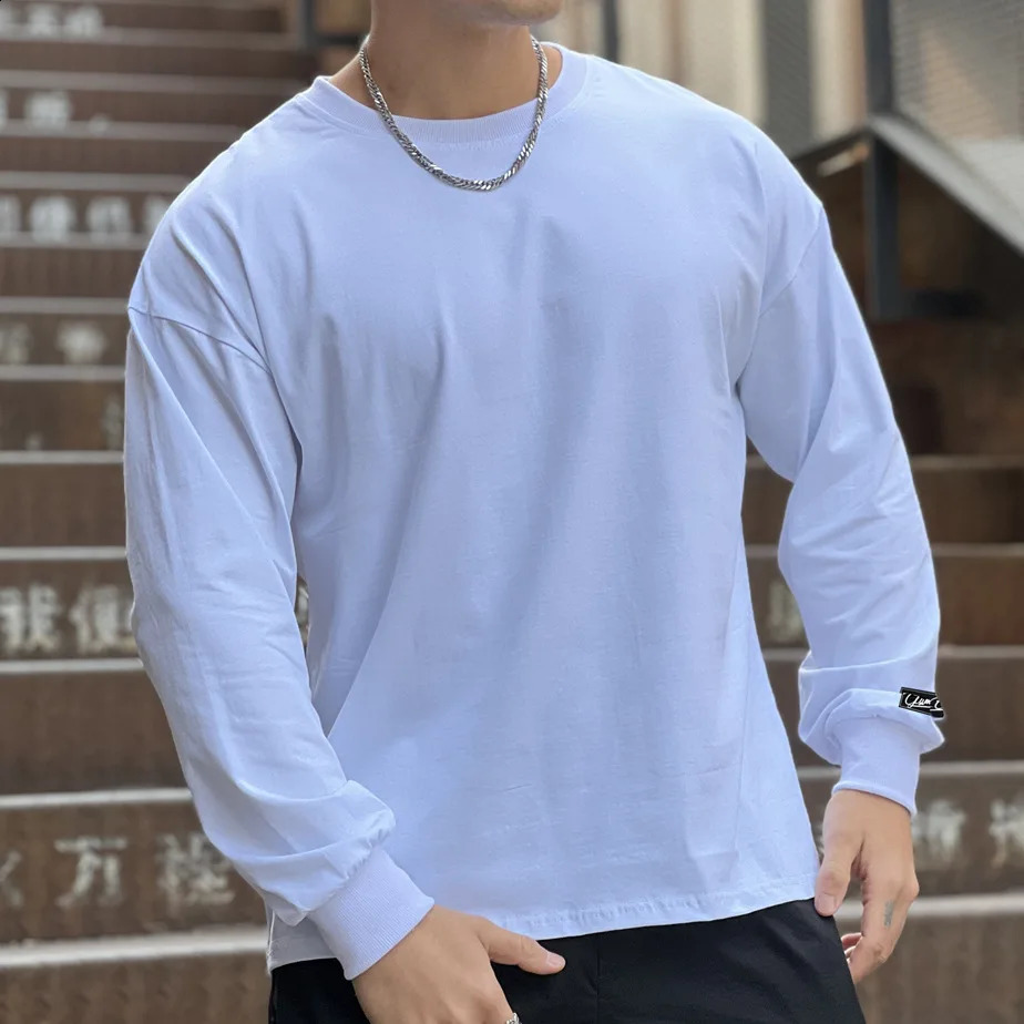 Autumn Long Sleeve T Shirt For Men Fashion Cotton Solid Color T-shirts Cozy Streetwear Mens T-shirt 3xl Baggy Korean Trendy 240820