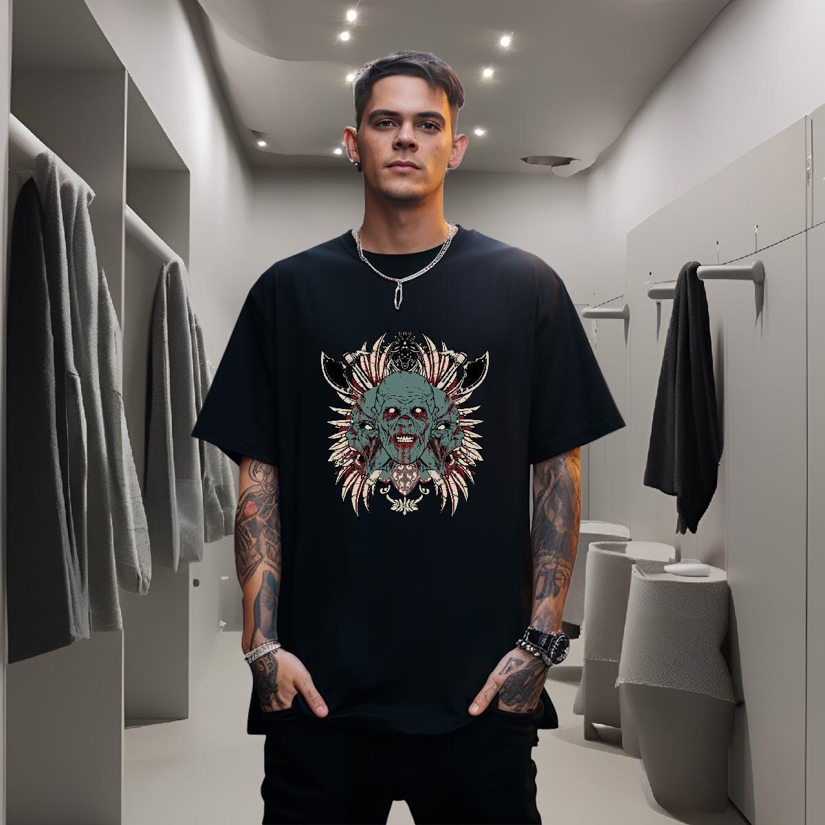 Man T Shirts 230g 100% Cotton demon Street Wear O Neck Short Sleeves DIY Men Tees Casual New Comfortable Tops Tees