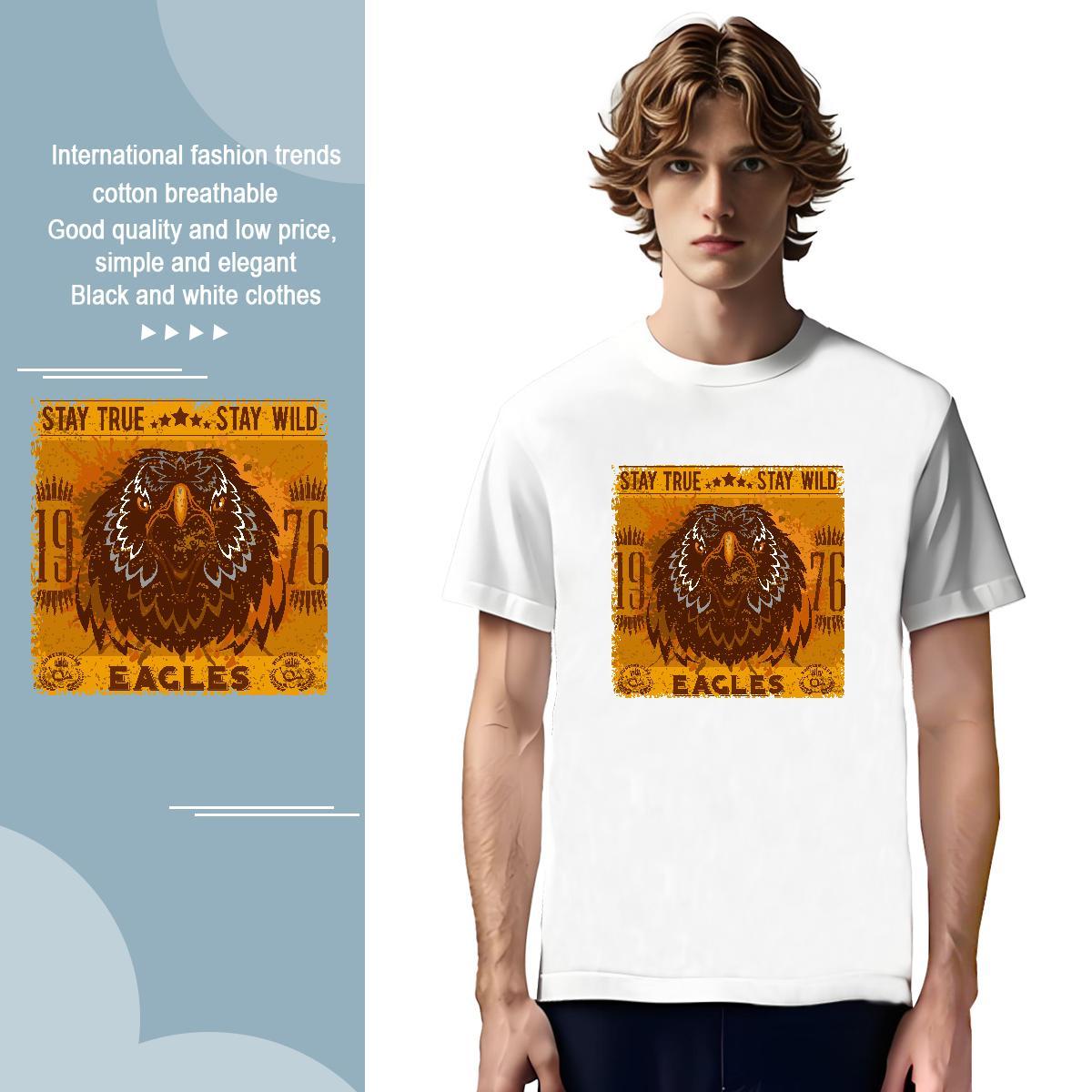 T shirt 100% Cotton 230g eagle Hip Hop Breathable Short Sleeve Black Oversized Men Tees Classic Loose Fit Tops Tees