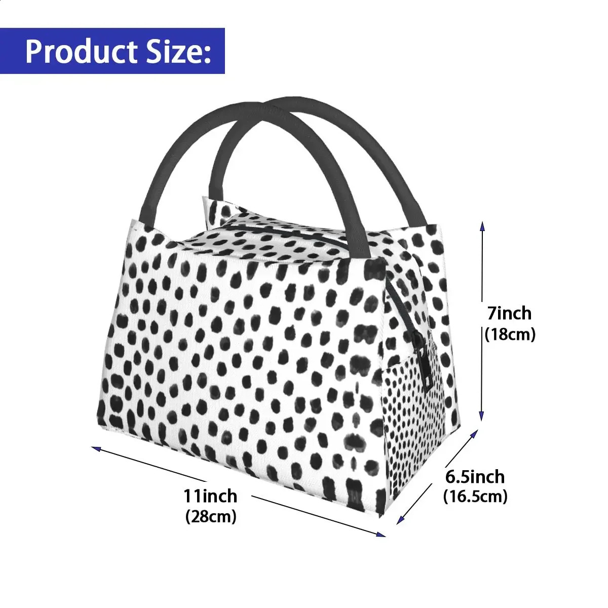 Bohemian Print Lunch Bag Black Dot Portable Lunch Box School Cooler Bag Casual Oxford Thermal Lunch Bags 240819