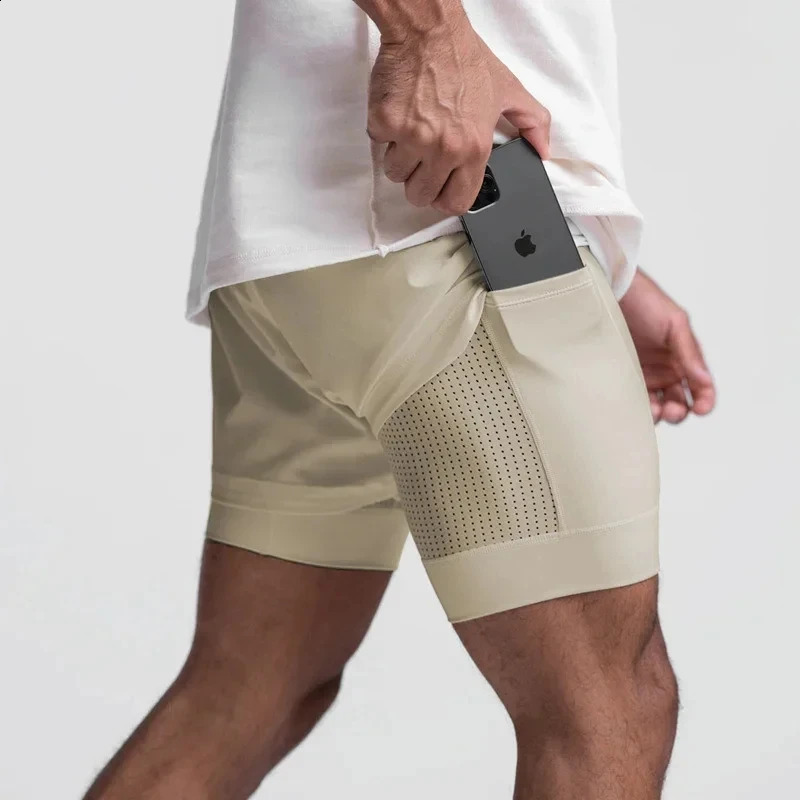 Mens Sports Shorts 2in1 Running Double layered Breathable Fitness Training 240819