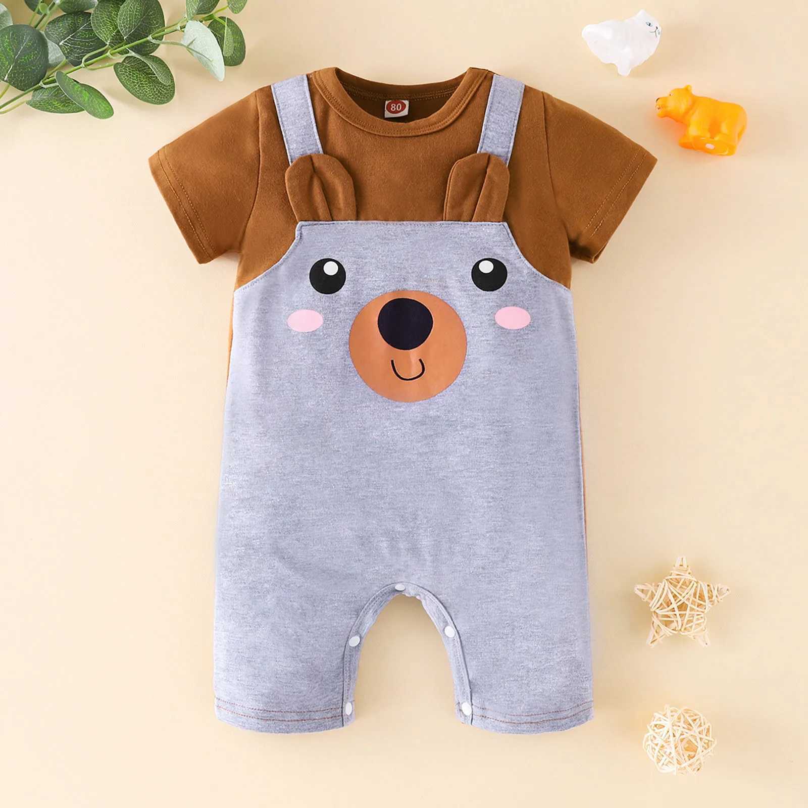 Printed baby clothing boys jumpsuit short sleeved girls cartoon jumpsuit baby girls jumpsuit 6-month-old baby girls dress W240806
