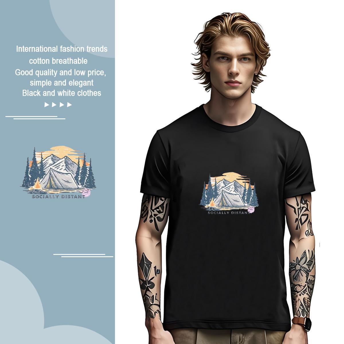 High Quality mountains 230g 100% Cotton Couples T Shirts Spring Summer Breathable Short Sleeve Man T Shirts Designer Graphic Tops