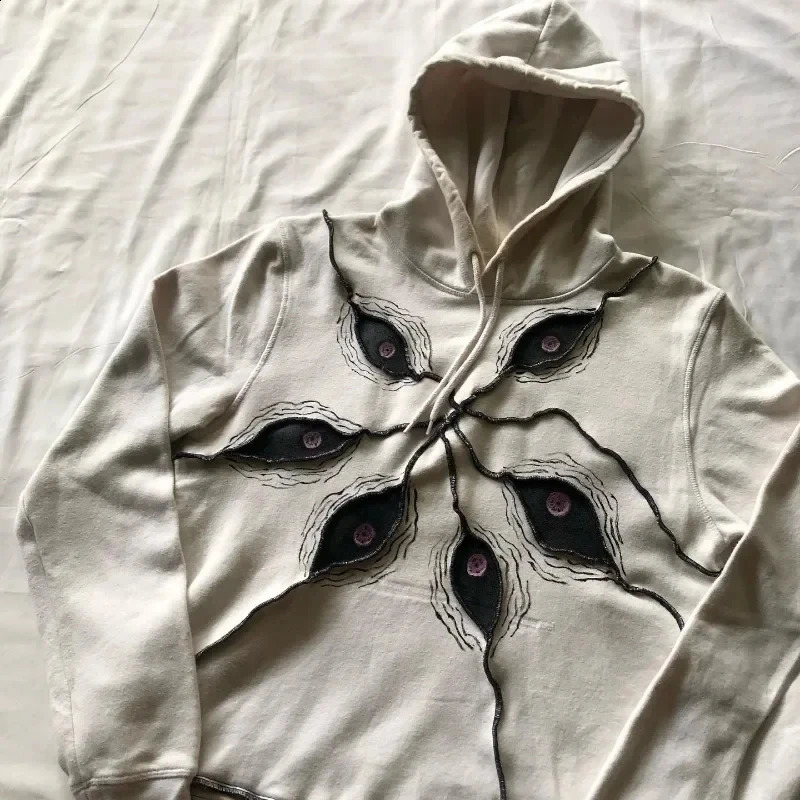 Y2K retro Harajuku Gothic Devils eye embroidery patchwork oversized womens hoodie hip-hop loose sports hoodie street wear 240819