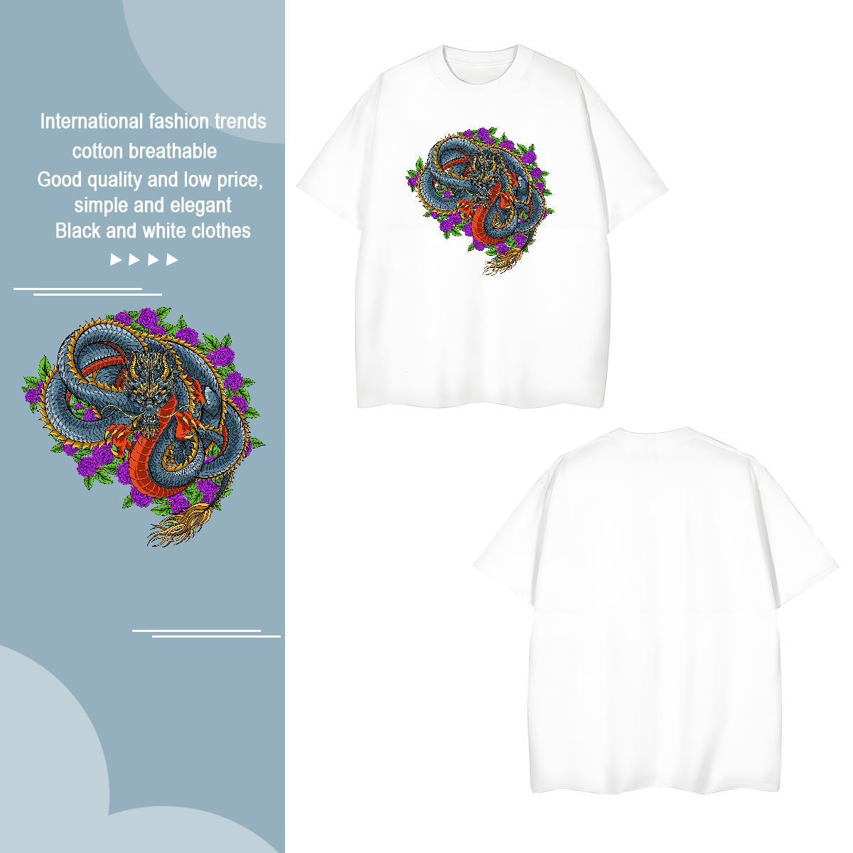 Men T Shirts 100% Cotton 230g dragon Hip Hop Street O-Neck Short Sleeve Oversized Men Tshirts 2024 New Cool Design Tees
