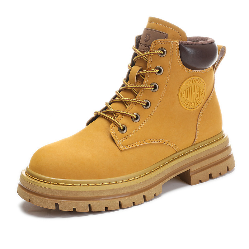 Ddmysports Gaoding Yellow Autumn New Versatile Thick Soled Martin English Style Short Women S Genuine Leather Boots Children OUTDOOR