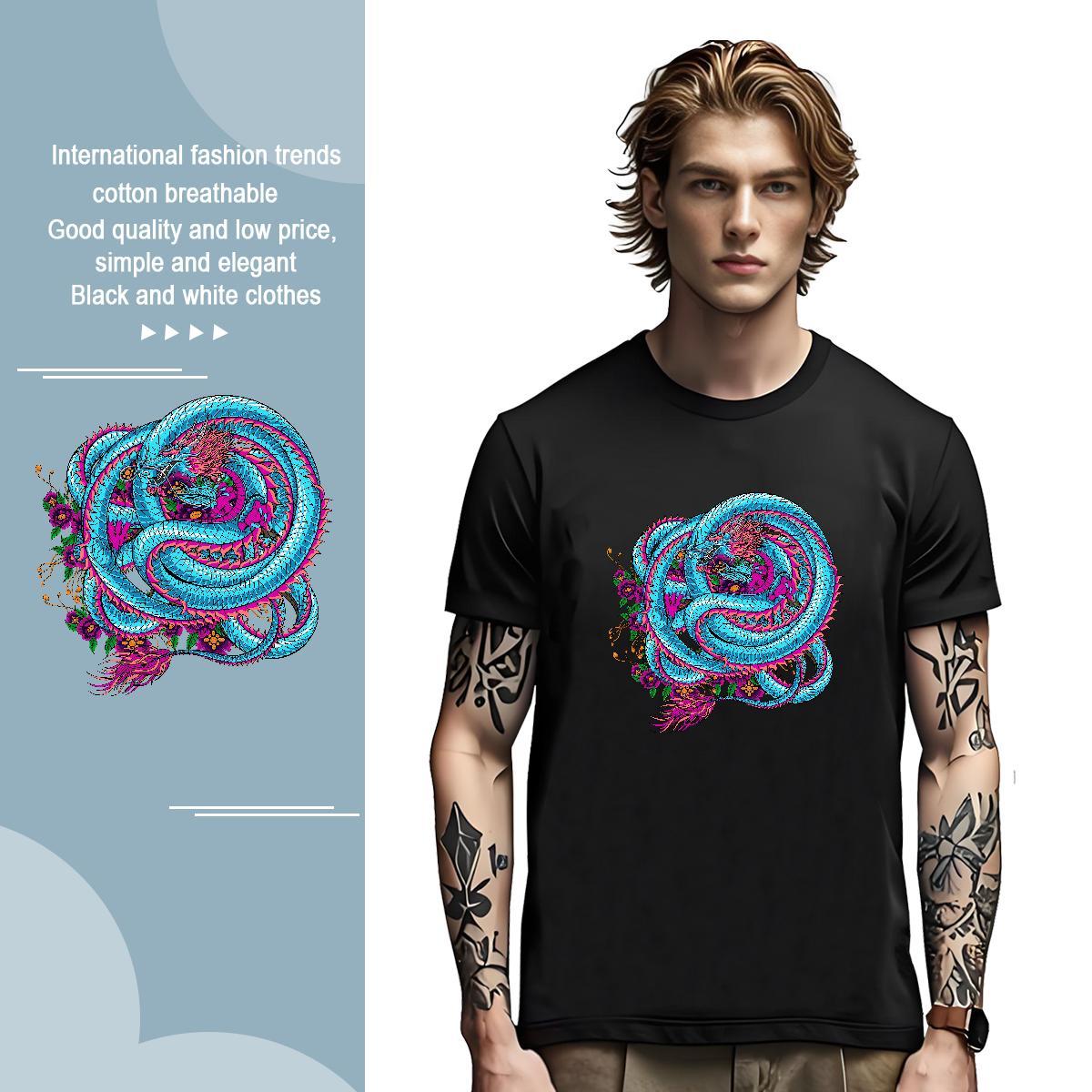 T Shirt For Man 230g Pure Cotton dragon Spring Summer Round Neck Short Sleeve Cartoon Printing L-4XL Couples T Shirts Classic Casual Comfortable Cloth