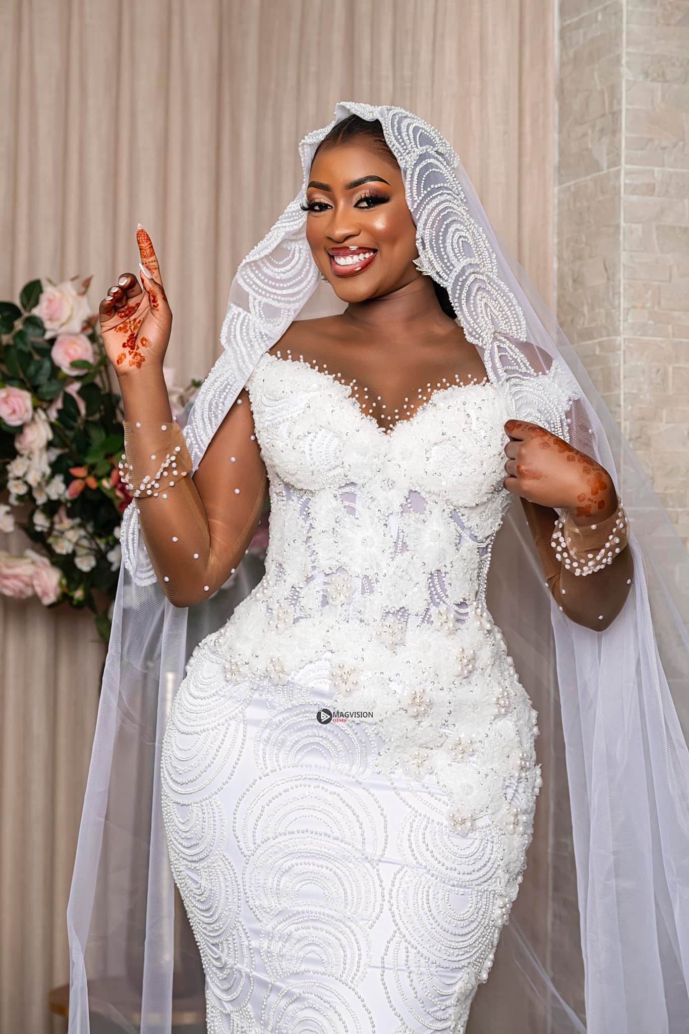 African Aso Ebi 2024 White Mermaid Wedding Dress Floral Lace Full Sleeves Pearls Vintage Elegant Bridal Gowns Dresses ZJ207