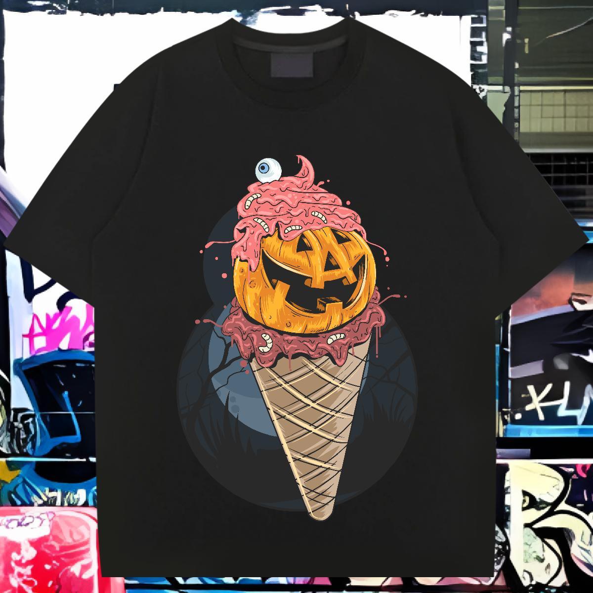 Popular Mens T Shirts pumpkin Breathable Crew Neck Hip Hop DIY Printed 100% Cotton 230g Men Tshirts Casual New Clothings