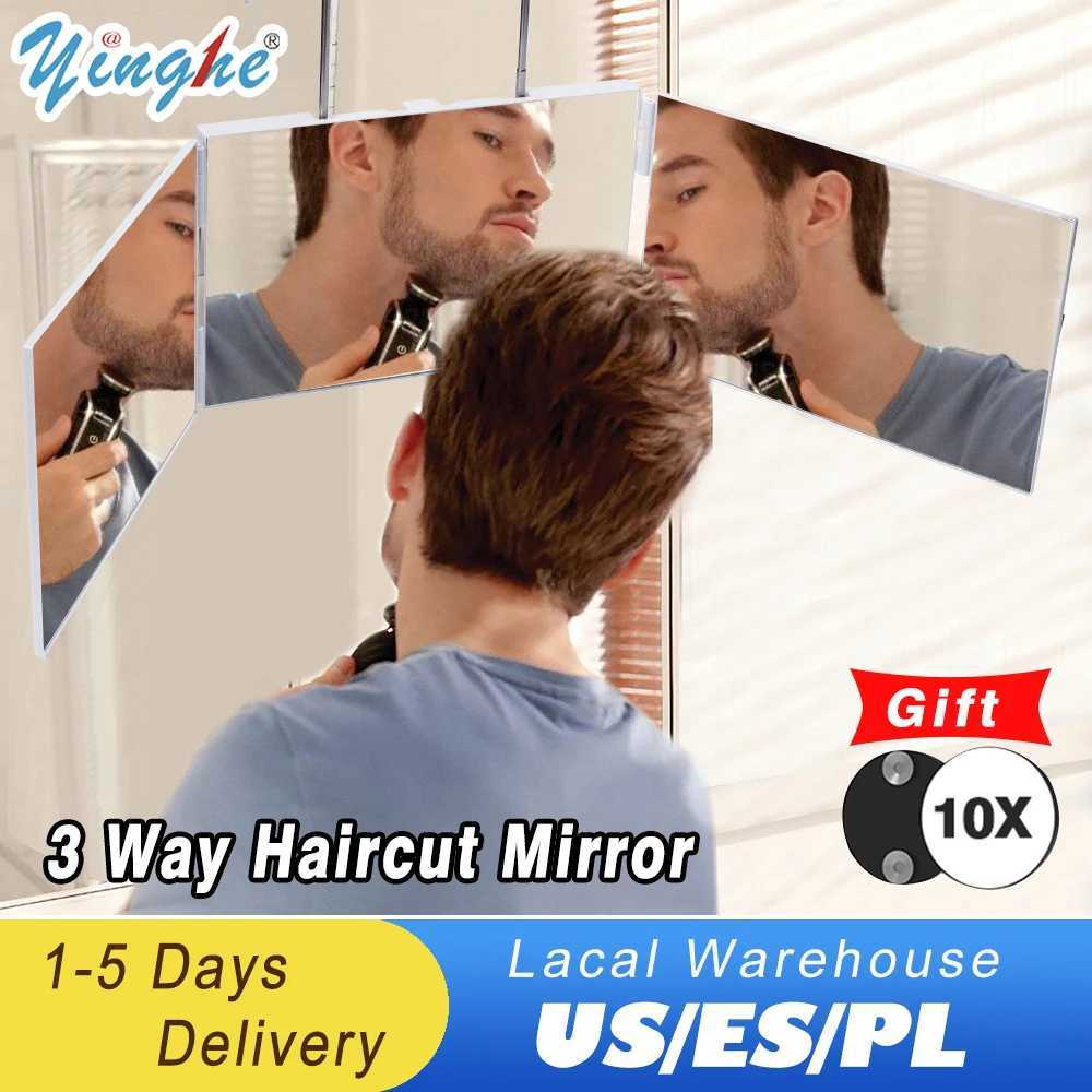 Trifold Self Haircut Mirror Rechargeable with Height Adjustable3 Way Mirror for Self Hair Cutting 360 Mirror with LED Lights Y240819