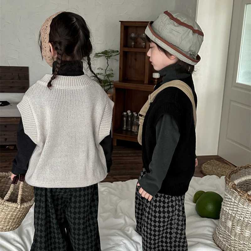 Vinatge Baby Girls Boys Knitted Vest Kids Knit Wasitcoats Korean Fashion Childrens Sleeveless Cardigan Toddler Sweater JumperXJ240819