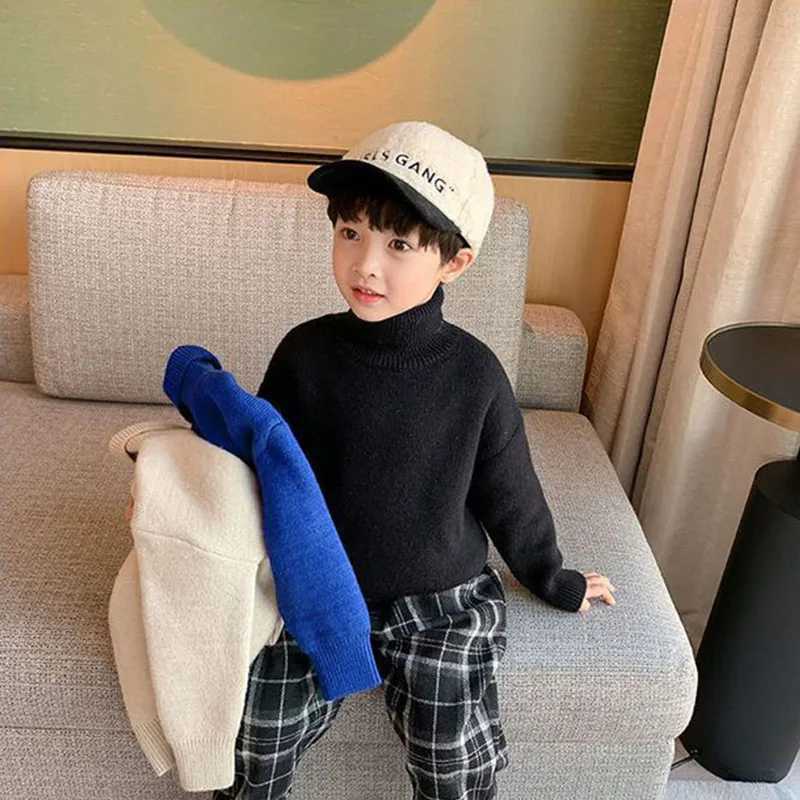 Childrens apron sweater for autumn and winter new knitted childrens apron for warmth knitted floral casual turtle neck boys and girls bottom shirt jum