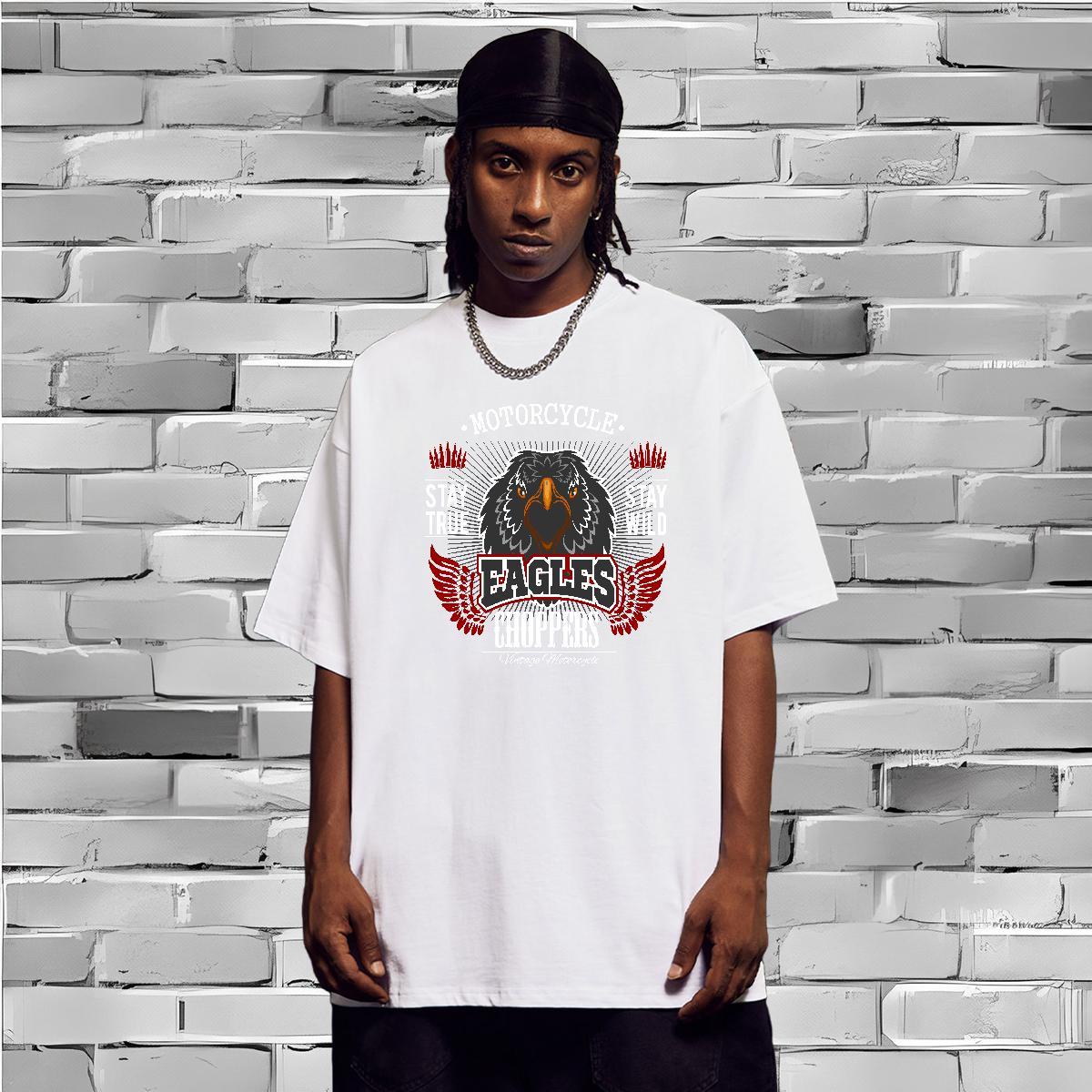 High Quality T Shirts Men eagle Breathable Short Sleeve Street Plus Size Cartoon 230g Pure Cotton Men Tees Casual New Clothes
