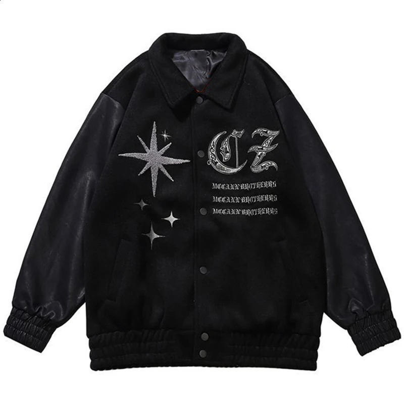 Y2k retro school team jacket mens loose collared pilot bomber baseball embroidered womens hiphop streetwear 240809