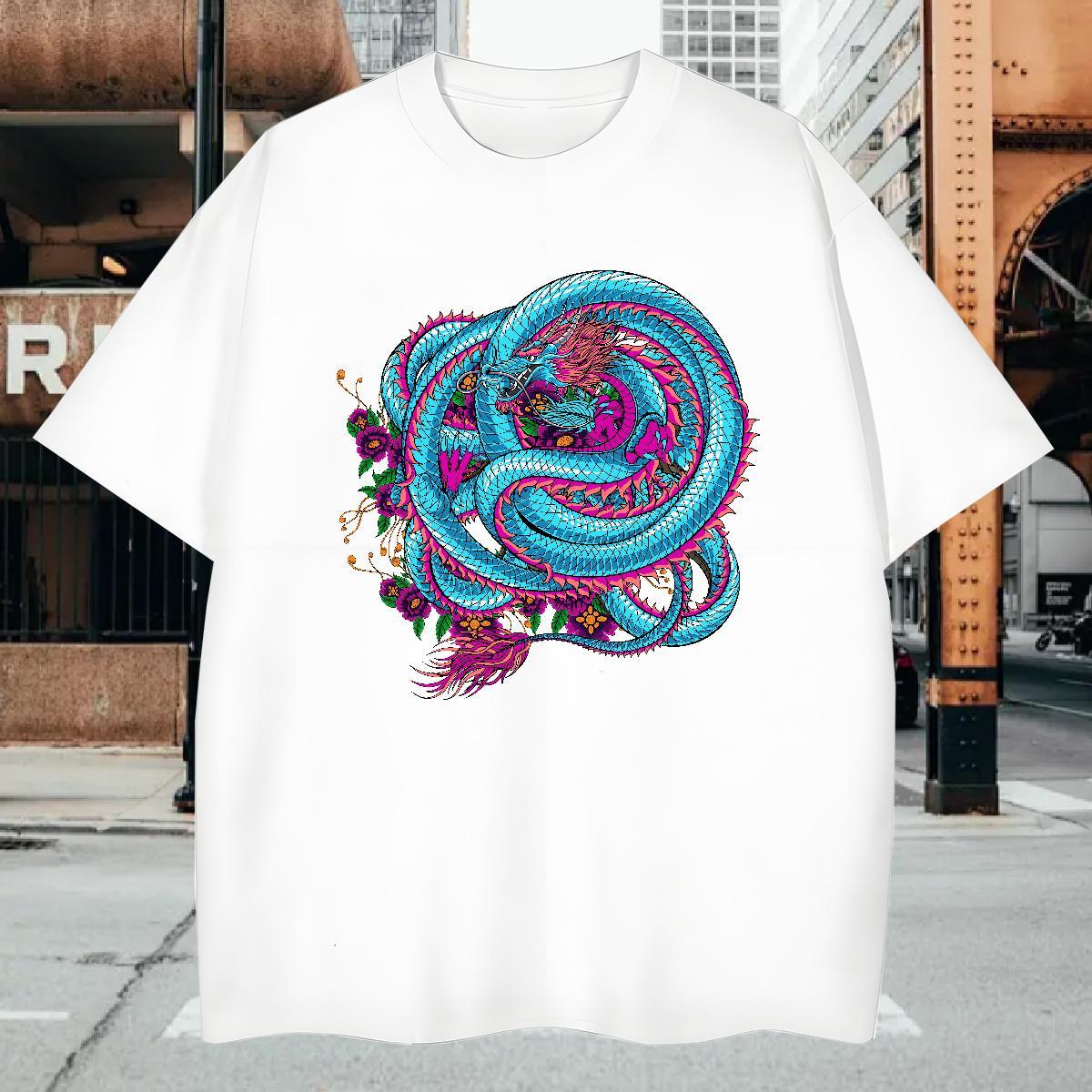 Men T Shirts 230g Pure Cotton dragon Street Casual Crew Neck Breathable DIY Anime Men Tshirts 2024 Summer Loose Fit Tees Shirts