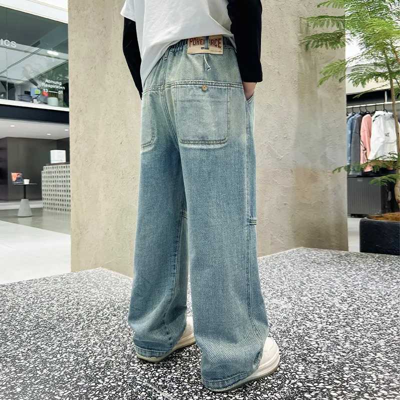 Kids Boys Jeans Blue Elastic Waist Denim Pants 5 6 7 8 9 10 11 12 13 14 Years Old Childrens Clothing Loose Casual Boys TrouserW240819