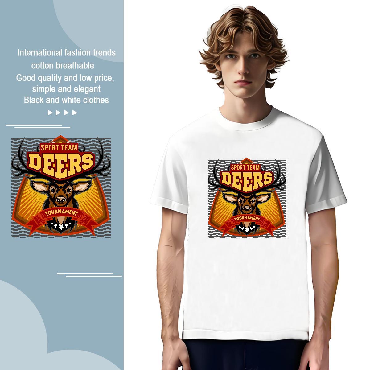Soft T-Shirts deer O Neck Short Sleeves Anime Printing Street Custom Big Size 230g 100% Cotton Men Tshirts Classic Casual Tee Shirt
