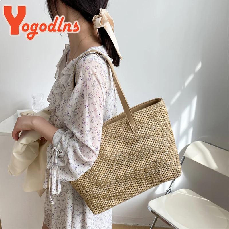 Summer Straw Bag Women Large Capacity Weave Bag Handmade Rattan Beach Bag Vacation Lady Straw Shoulder Bag Pouch 240724