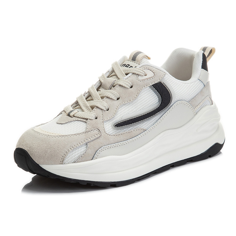 Ddmysports Spring New Top Layer Pig Skin Running With Absorbing Film Sole Dad Thick Sports Mesh Shoes Genuine Leather Women S OUTDOOR