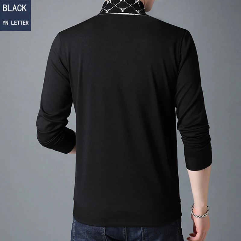 BROWON Spring and Autumn Cotton Men Clothing Long Sleeved Lapel Embroidered T- Shirt Casual Letters Men Oversized T Shirt 240820