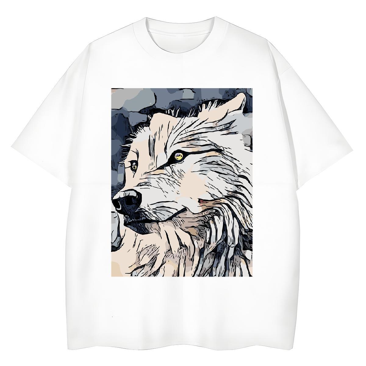 2024 Designer Couples T Shirts Sports Casual Crew Neck Tees Shirts Brand 230g Cotton wolf Cartoon Printing L-4XL Womens T Shirts