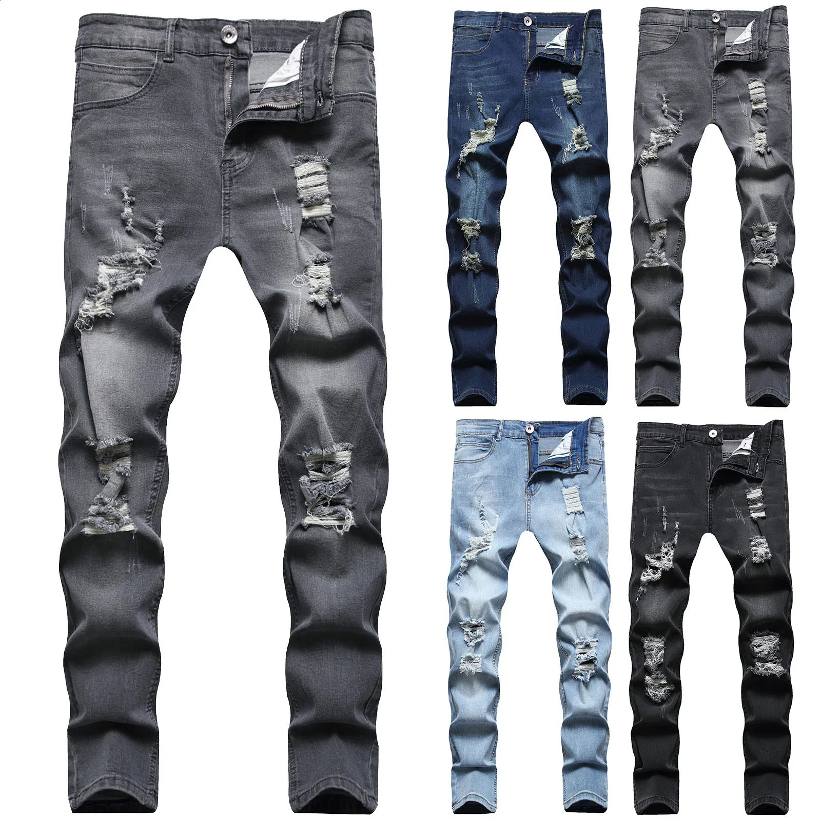 Mens slim fit straight tube retro hiphop pants street jeans summer thin blue 240819