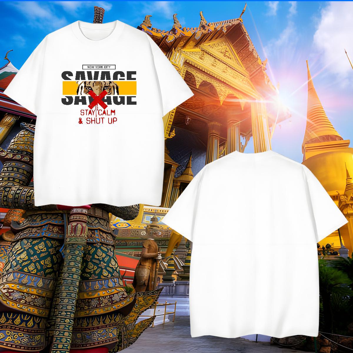 Wholesale T Shirt For Man tiger Crew Neck Home Outdoor Custom Print Oversized 100% Cotton 230g Tshirts Fashion Tops